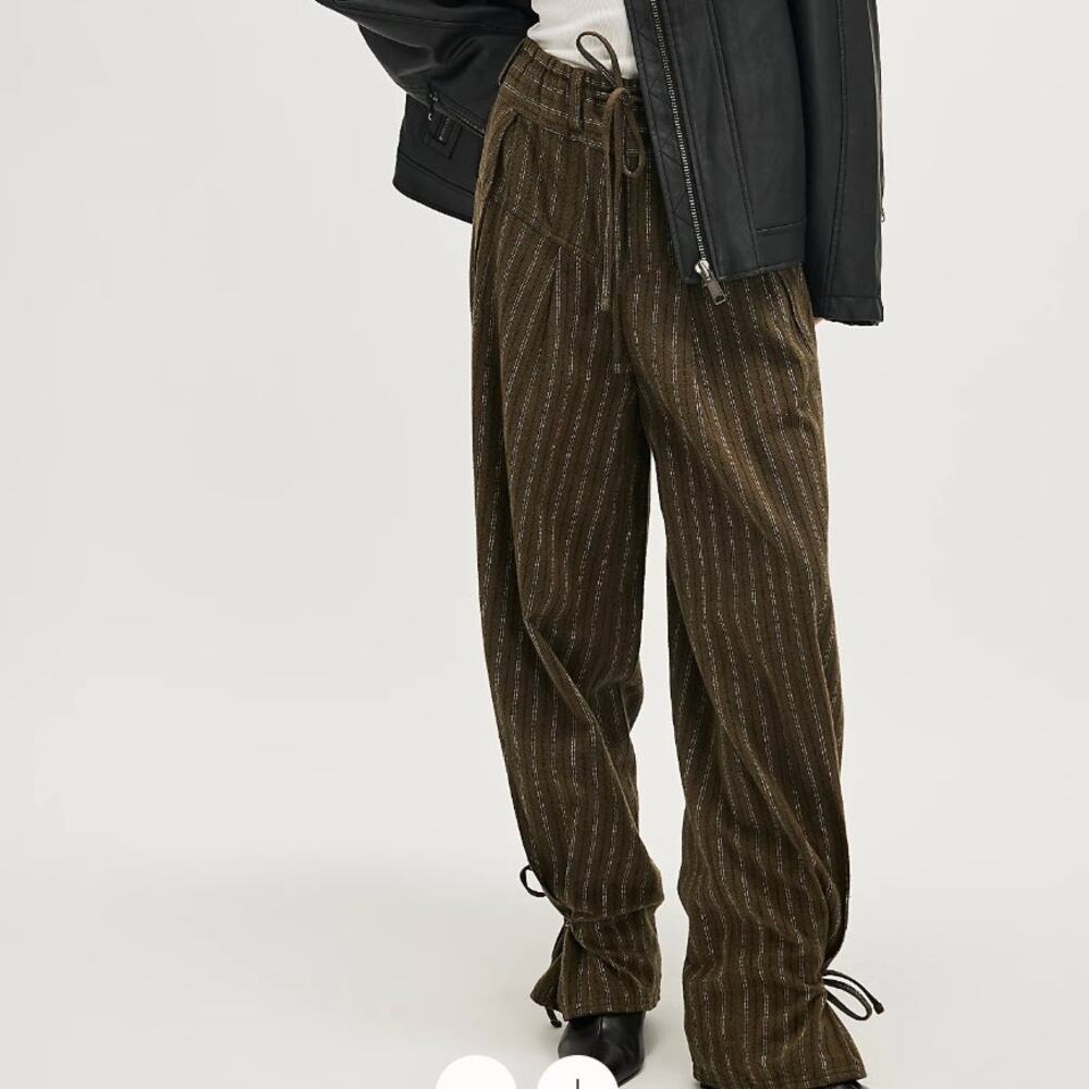 Free People Off Season Trousers Olive Green Combo Striped Pants